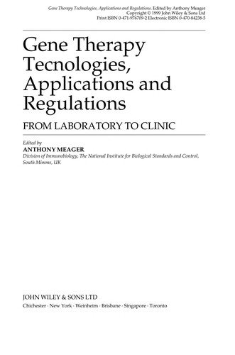 Couverture : Gene therapy technologies, applications and regulations
