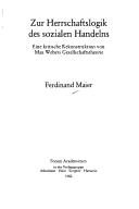 Couverture : Zur Herrschaftslogik des sozialen Handelns