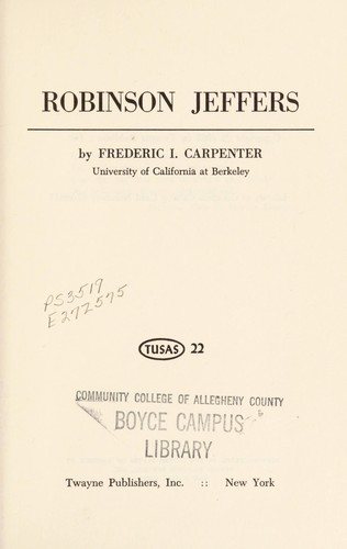 Couverture : Robinson Jeffers (Twaynes United States Author Series)