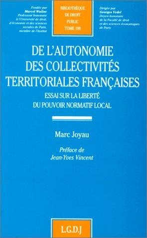 Couverture : De l'autonomie des collectivités territoriales françaises