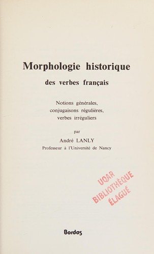 Couverture : Morphologie historique des verbes français