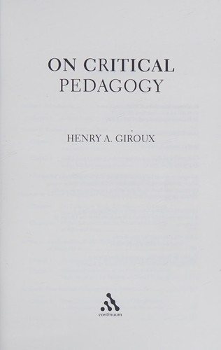 Couverture : On critical pedagogy