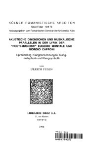 Couverture : Akustische Dimensionen und musikalische Parallelen in der Lyrik der "Poeti-Musicisti" Eugenio Montale und Giorgio Caproni