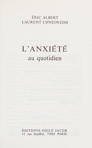 Couverture : L'Anxiété au quotidien