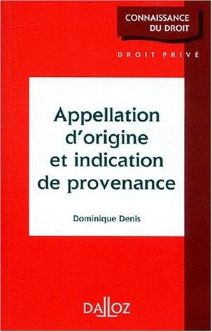 Couverture : Appellation d'origine et indication de provenance
