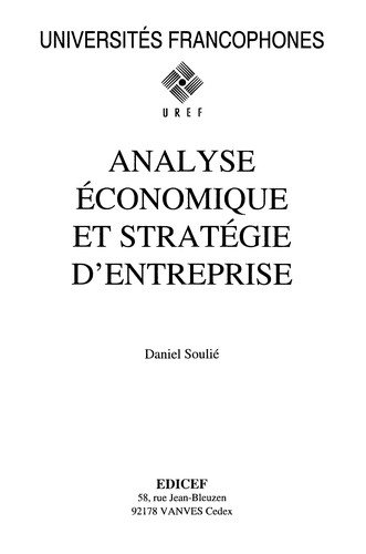 Couverture : Analyse économique et stratégie d'entreprise
