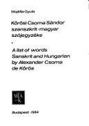 Couverture : Kőrösi Csoma Sándor szanszkrit-magyar szójegyzéke =