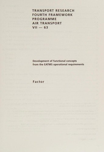 Couverture : Development of functional concepts from the EATMS operational requirements