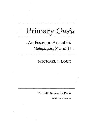 Couverture : Primary ousia