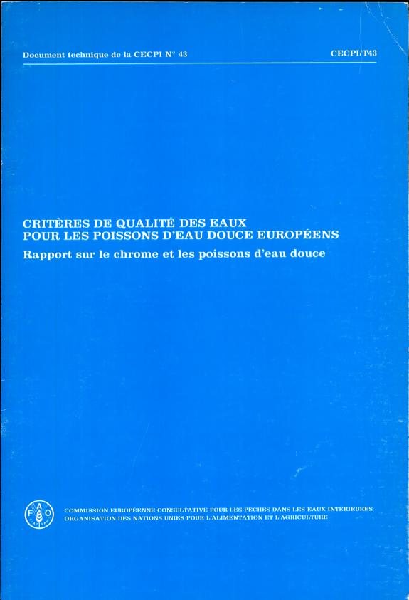 Couverture : Critères de qualité des eaux pour les poissons d'eau douce européens