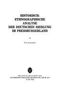 Couverture : Historisch-ethnographische Analyse der deutschen Siedlung im Pressburgerland