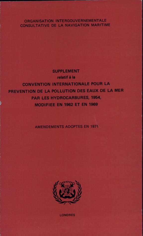 Couverture : Convention internationale pour la prévention de la pollution des eaux de la mer par les hydrocarbures
