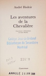 Couverture : Les aventures de la chevalière