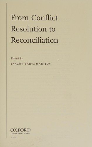 Couverture : From conflict resolution to reconciliation
