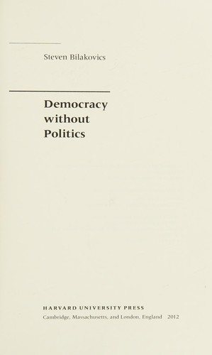 Couverture : Democracy without Politics