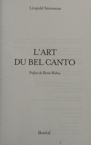 Couverture : L'art du bel canto