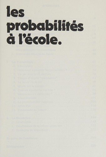 Couverture : Les probabilités à l'école