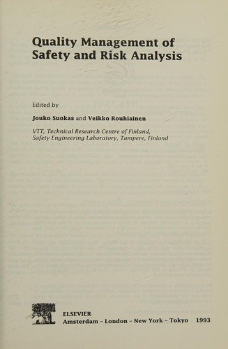 Couverture : Quality management of safety and risk analysis