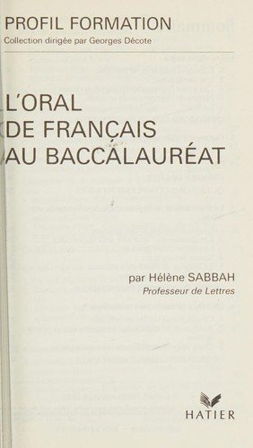 Couverture : L'oral de Français au baccalauréat