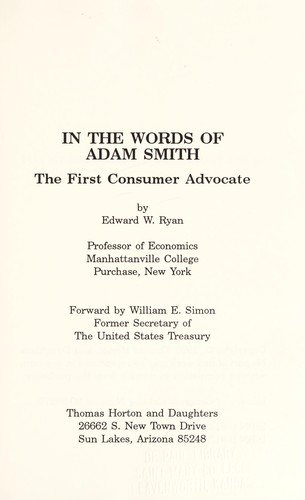 Couverture : In the Words of Adam Smith