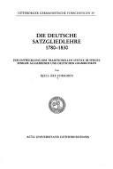 Couverture : Die deutsche Satzgliedlehre, 1780-1830