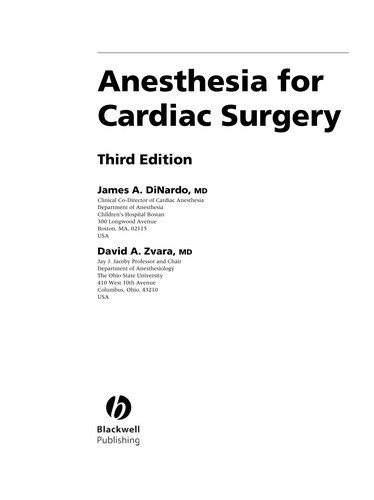 Couverture : Anesthesia for cardiac surgery