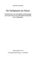 Couverture : Die Verfügbarkeit der Fiktion