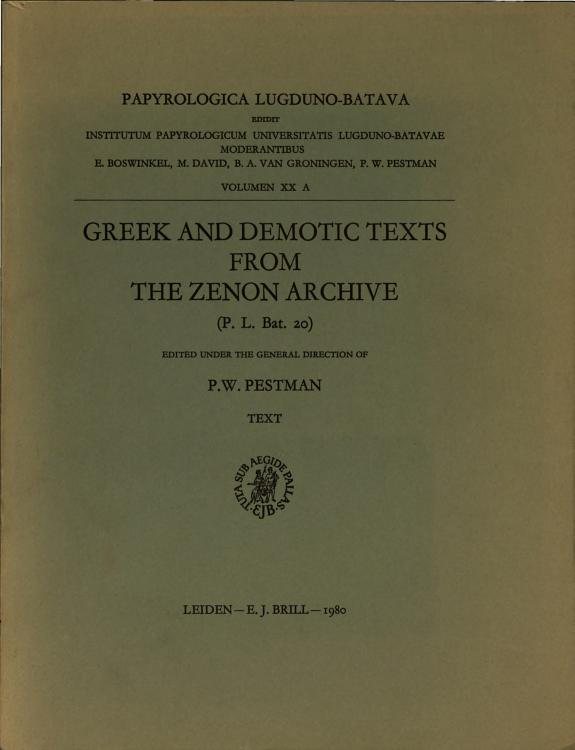 Couverture : Greek and Demotic texts from the Zenon archive (P.L.Bat.20)