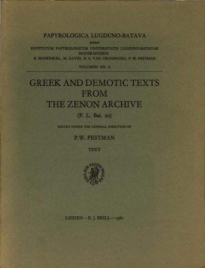 Couverture : Greek and Demotic texts from the Zenon archive (P.L.Bat.20)