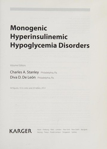 Couverture : Monogenic Hyperinsulinemic Hypoglycemia Disorders