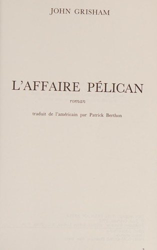 Couverture : L' affaire pélican