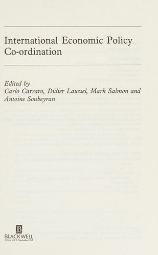 Couverture : International Economic Policy Co-Ordination