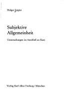 Couverture : Subjektive Allgemeinheit