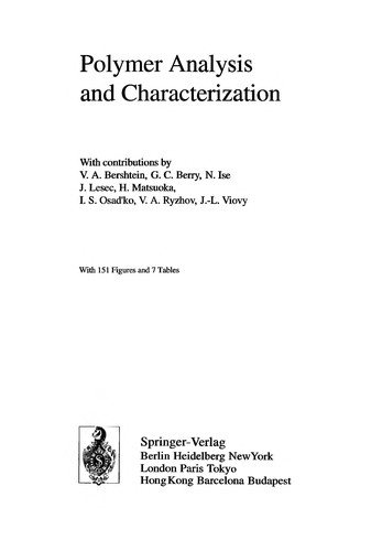 Couverture : Polymer analysis and characterization