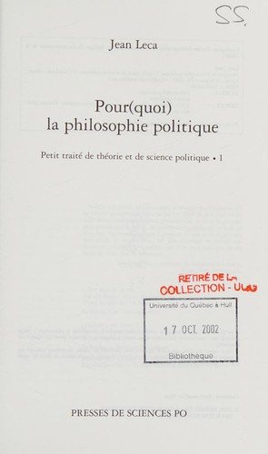Couverture : Pour(quoi) la philosophie politique