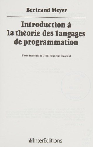 Couverture : Introduction à la théorie des langages de programmation