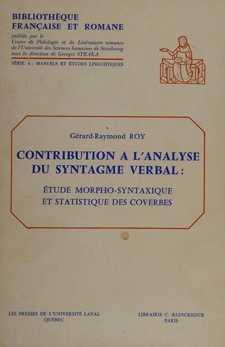 Couverture : Contribution à l'analyse du syntagme verbal