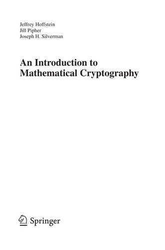 Couverture : An introduction to mathematical cryptography
