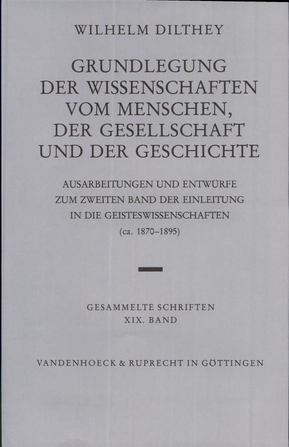 Couverture : Grundlegung der Wissenschaften vom Menschen, der Gesellschaft und der Geschichte