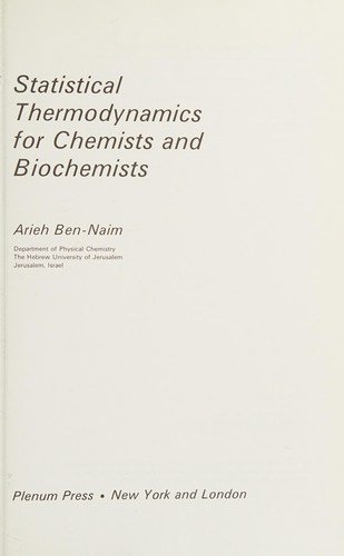 Couverture : Statistical thermodynamics for chemists and biochemists