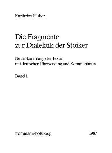 Couverture : Die Fragmente zur Dialektik der Stoiker