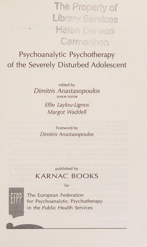 Couverture : Psychoanalytic psychotherapy of the severely disturbed adolescent