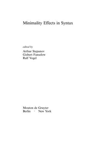 Couverture : Minimality effects in syntax