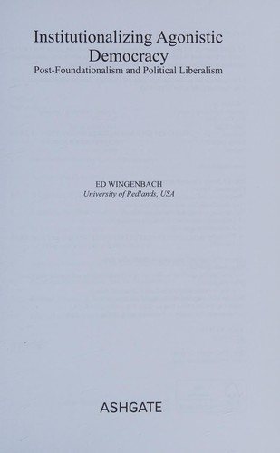 Couverture : Institutionalizing agonistic democracy