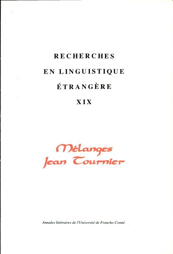 Couverture : Mélanges Jean Tournier