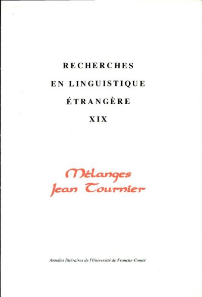 Couverture : Mélanges Jean Tournier