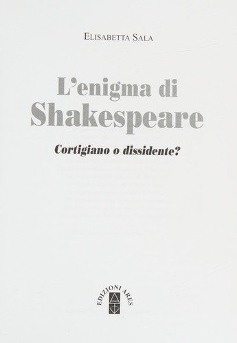 Couverture : L'enigma di Shakespeare
