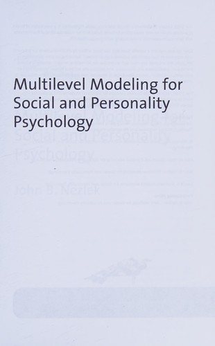 Couverture : Multilevel modeling for social and personality psychology