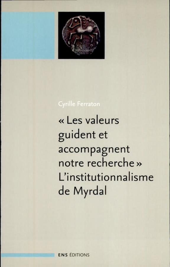 Couverture : Les valeurs guident et accompagnent notre recherche, l'institutionnalisme de Myrdal