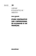 Couverture : Etude contrastive sur l'impersonnel en allemand et en français